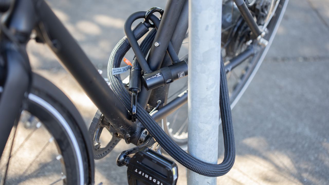 Tex-Lock bike lock around a sign post