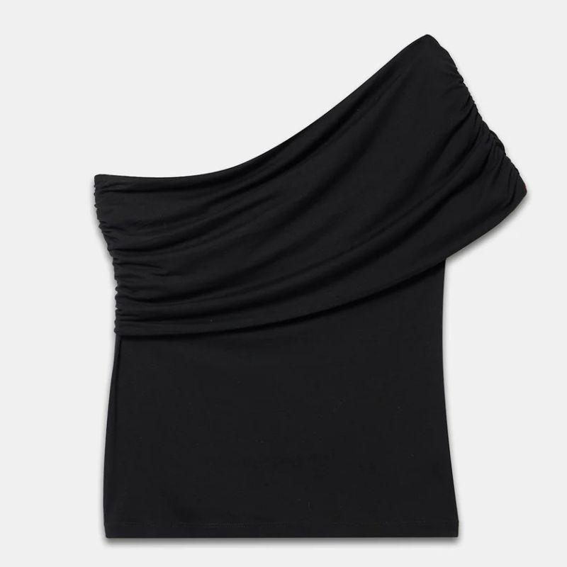 Mint Velvet , Black One Shoulder Draped Top
