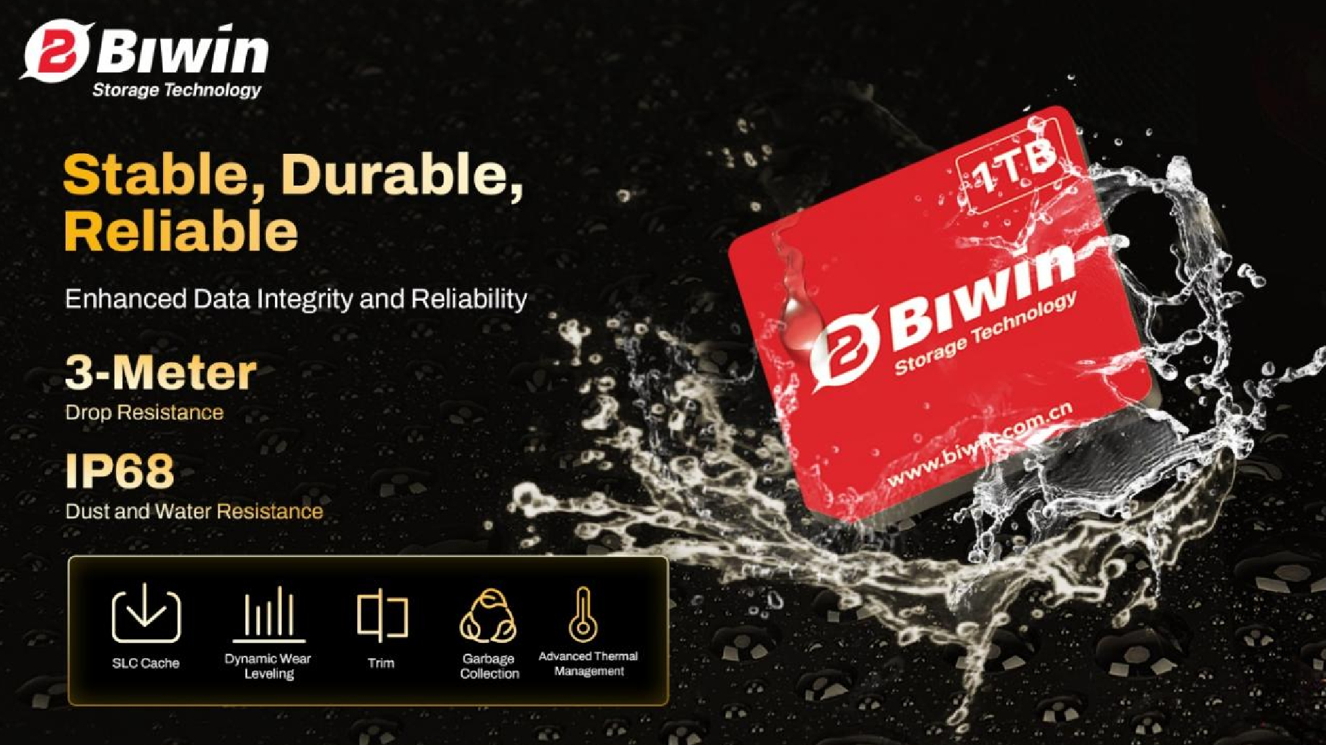A promotional image from Biwin showing some of the specs of its new Mini SSD format