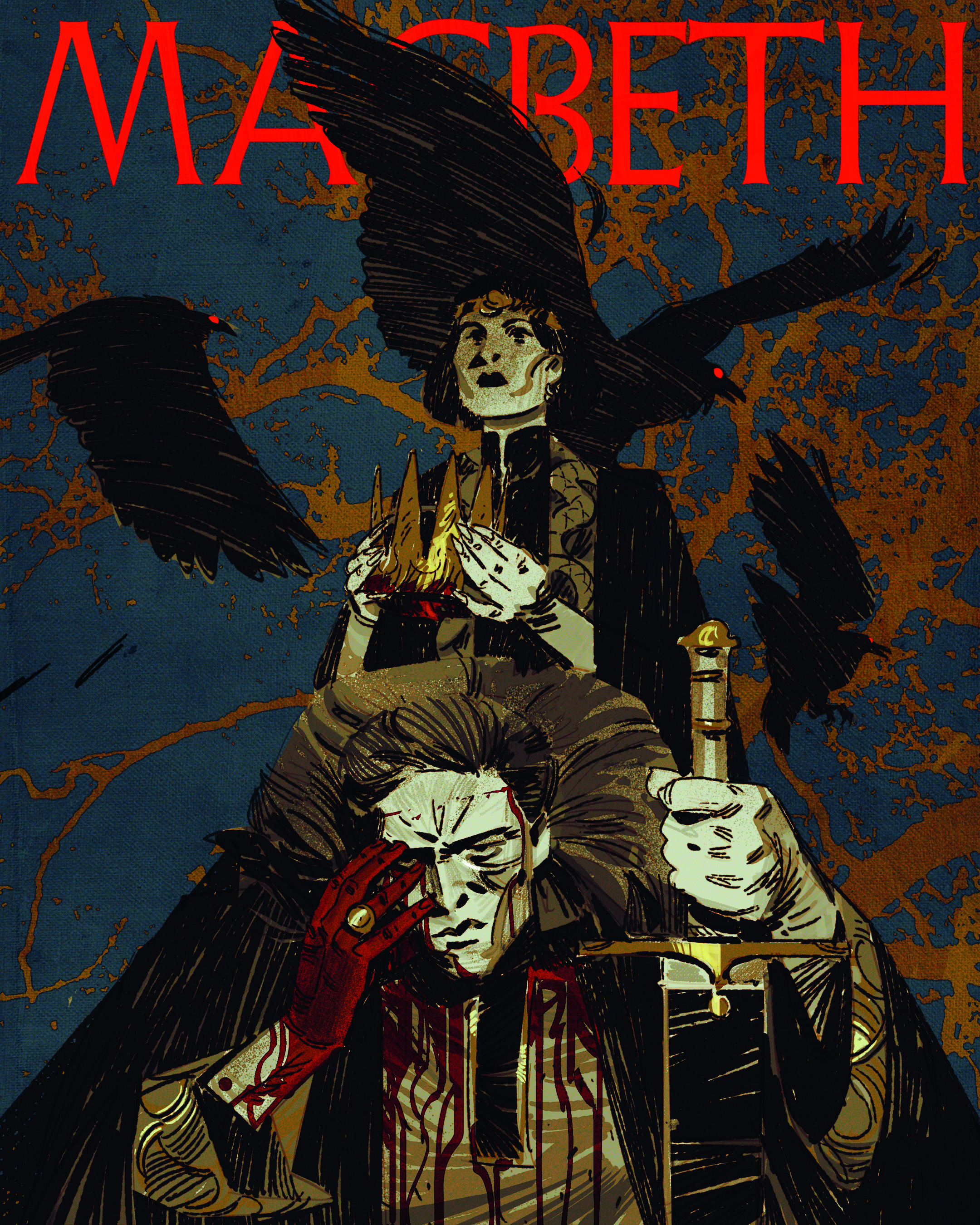 Digital art showing Macbeth with blood on his hand