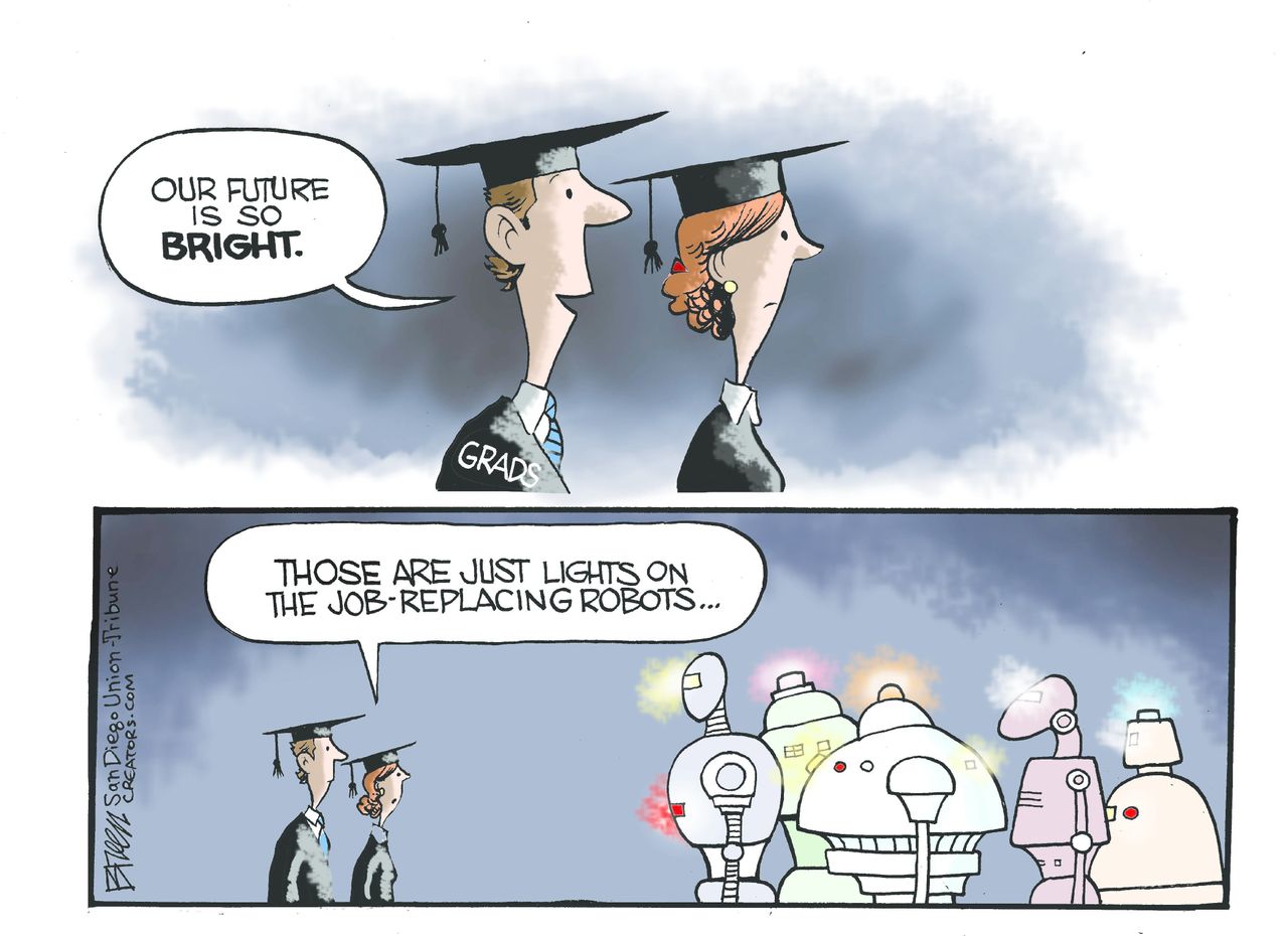 Editorial cartoon U.S. college graduates face robots automation