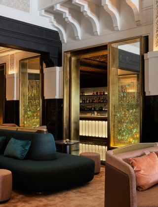 A lavish Moroccan hotel merges Northern African and Parisian contemporary interior influences into a dazzling result.