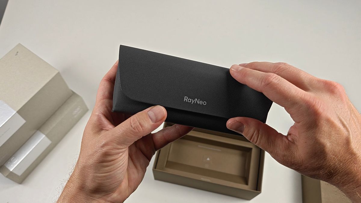 RayNeo GT smart glasses included fabric case