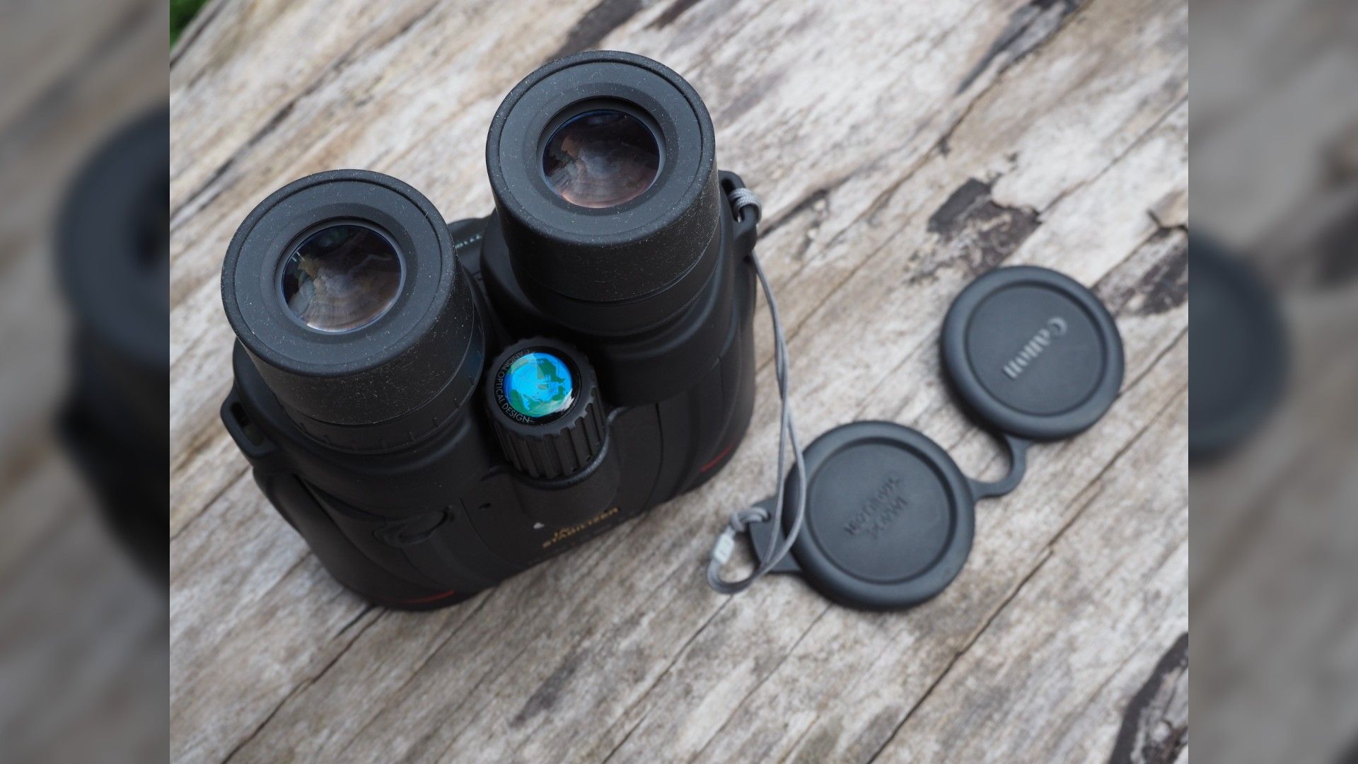 Close up photo of the Canon 10x42L IS WP binoculars