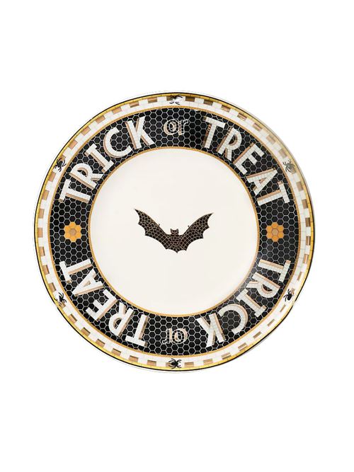 Bistro Tile Stoneware 24k Gold Accent Halloween Dessert Plate