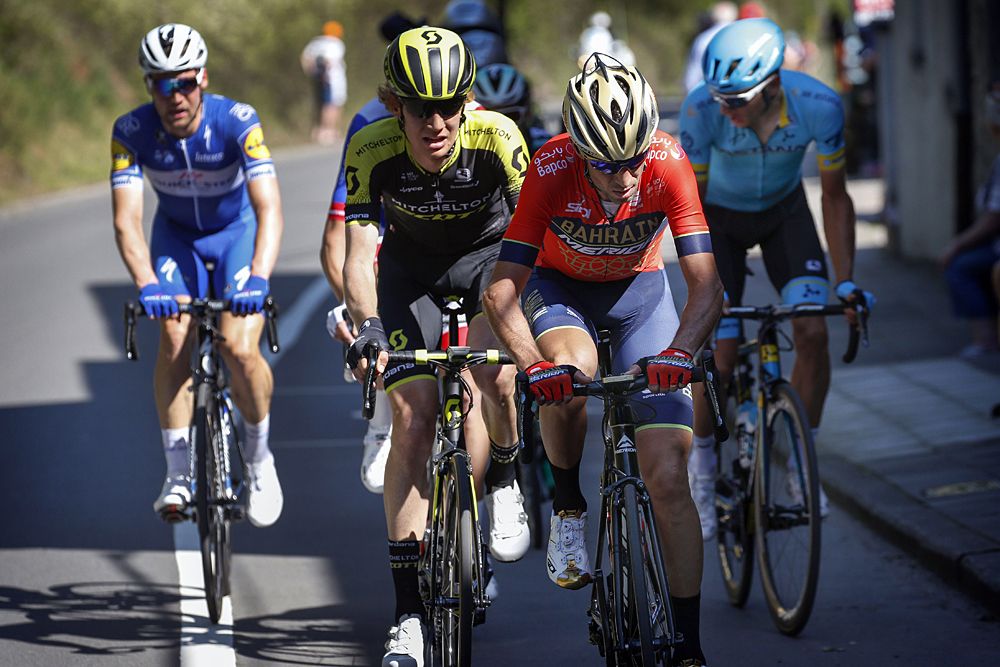 Vincenzo Nibali (Bahrain Merida) in the breakaway at Fleche Wallonne
