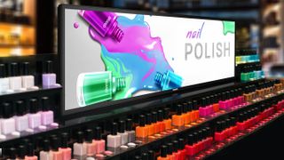 Splashing makeup in green, red and blue on the new PPDS stretch digital signage display series. 