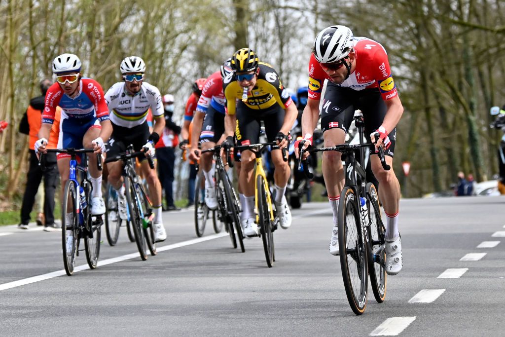 Danish Kasper Asgreen of Deceuninck QuickStep pictured in action during the 105th edition of the Ronde van Vlaanderen Tour des Flandres Tour of Flanders one day cycling race 254km from Antwerp to Oudenaarde Sunday 04 April 2021 BELGA PHOTO DIRK WAEM Photo by DIRK WAEMBELGA MAGAFP via Getty Images