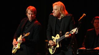 Musician Joe Walsh (R) and guitarist Greg Suran (L) performs at the International Myeloma Foundation&#039;s 6th Annual Comedy Celebration hosted by Ray Romano benefiting The Peter Boyle Research Fund at The Wilshire Ebell Theatre on October 27, 2012 in Los Angeles, California