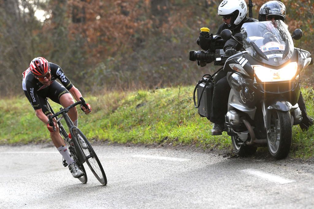 BESSGES FRANCE FEBRUARY 05 Tim Wellens of Belgium and Team Lotto Soudal during the 51st toile de Bessges Tour du Gard 2021 Stage 3 a 1548km stage from Bessges to Bessges Breakaway TV Motorbike EDB2020 on February 05 2021 in Bessges France Photo by Luc ClaessenGetty Images