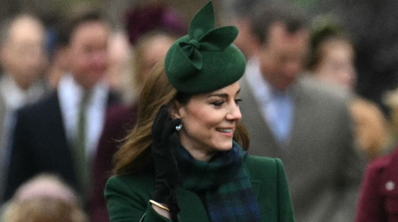 Kate Middleton wears a green hat and coat to Sandringham on Christmas Day 2024