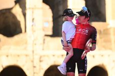 ROME ITALY MAY 26 Geraint Thomas of The United Kingdom and Team INEOS Grenadiers on third place poses with his daughter on the podium ceremony after the 107th Giro dItalia 2024 Stage 21 a 125km stage from Rome to Rome UCIWT on May 26 2024 in Rome Italy Photo by Dario BelingheriGetty Images
