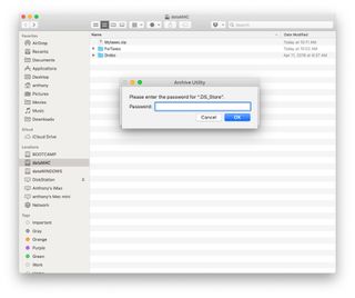 To use Terminal, you should now see your compressed and password protected zip file in Finder. You can test the protection by double clicking the file. Enter your password.