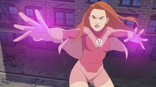 Atom-Eve uses her powers to fix a building in Invincible season 2