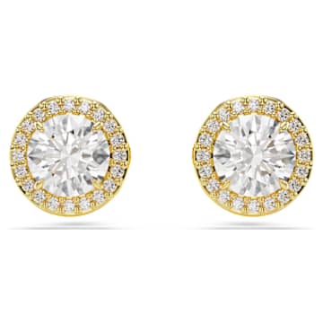 Una Angelic Stud Earrings, Round Cut, Gold Tone, Gold-Tone Plated