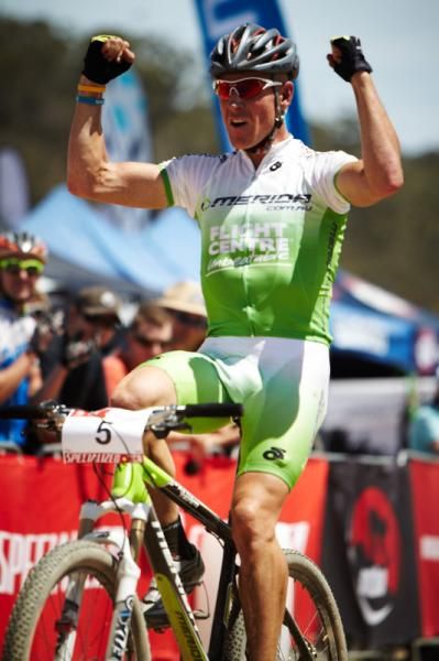 A pumped Jongerwaard crosses for 1st place in the Elite Mens XC