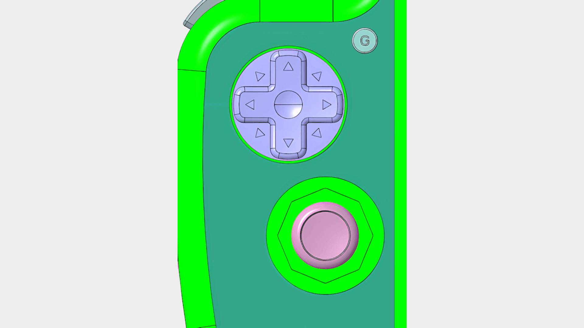 Render of MagicX Retro 45 handheld d-pad and N64-style thumbstick.