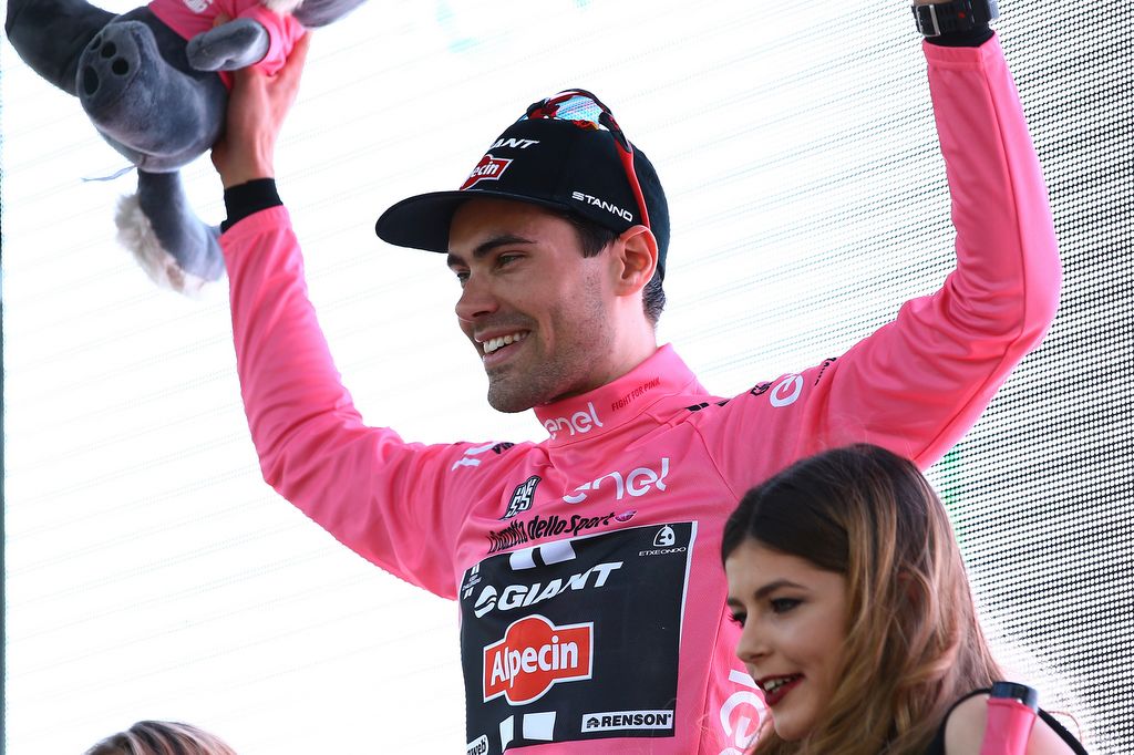 Tom Dumoulin (Giant-Alpecin) in the first maglia rosa of 2016