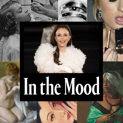 bethenny frankel against an in the mood collage of women getting ready