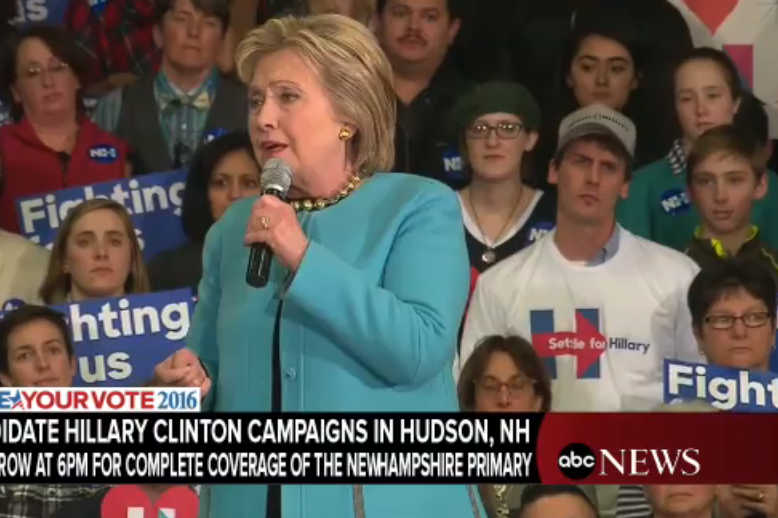 N.H. speech attendee sports &amp;quot;Settle for Hillary&amp;quot; shirt. 