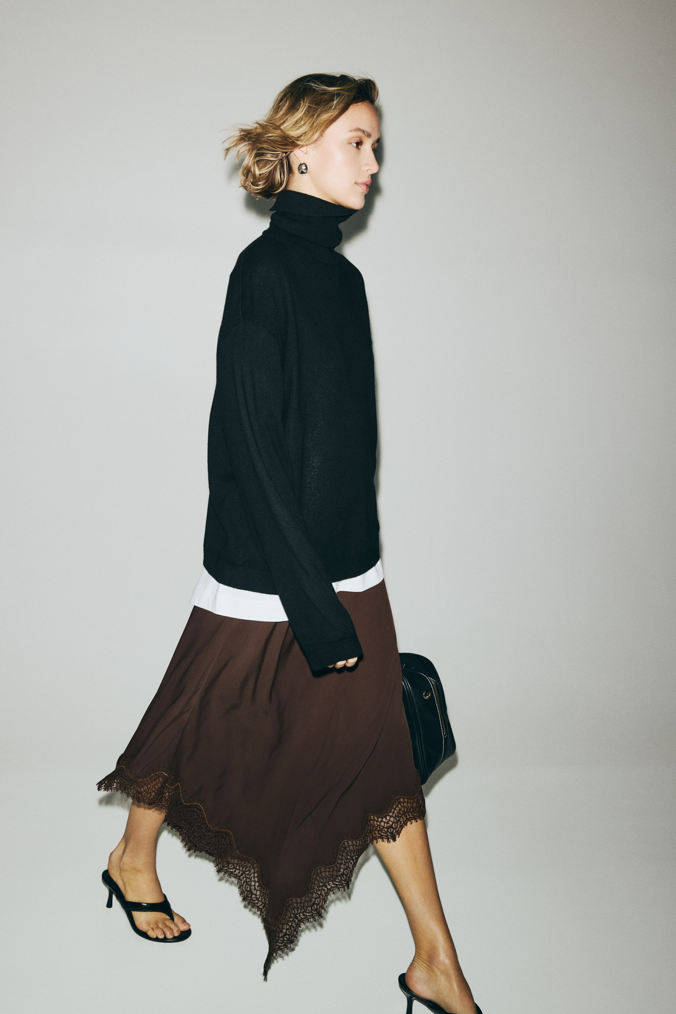 Asymmetric Viscose Satin Skirt - Dark Brown