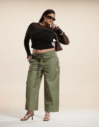 Asos Design Curve Barrel Pants With Seam Detail in Khaki