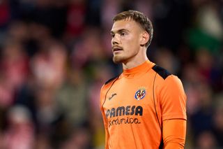 Filip Jorgensen of Villarreal CF looks on during the LaLiga EA Sports match between Girona FC and Villarreal CF at Montilivi Stadium on May 14, 2024 in Girona, Spain. (Photo by Alex Caparros/Getty Images) Chelsea target