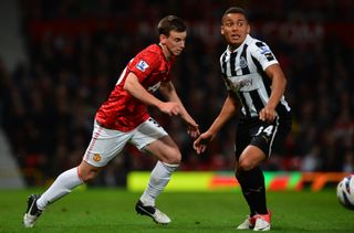 Marnick Vermijl and James Tavernier during Manchester United's League Cup clash with Newcastle United in 2012