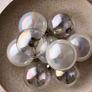 Pearl White & Iridescent Glass Boxed Ornaments