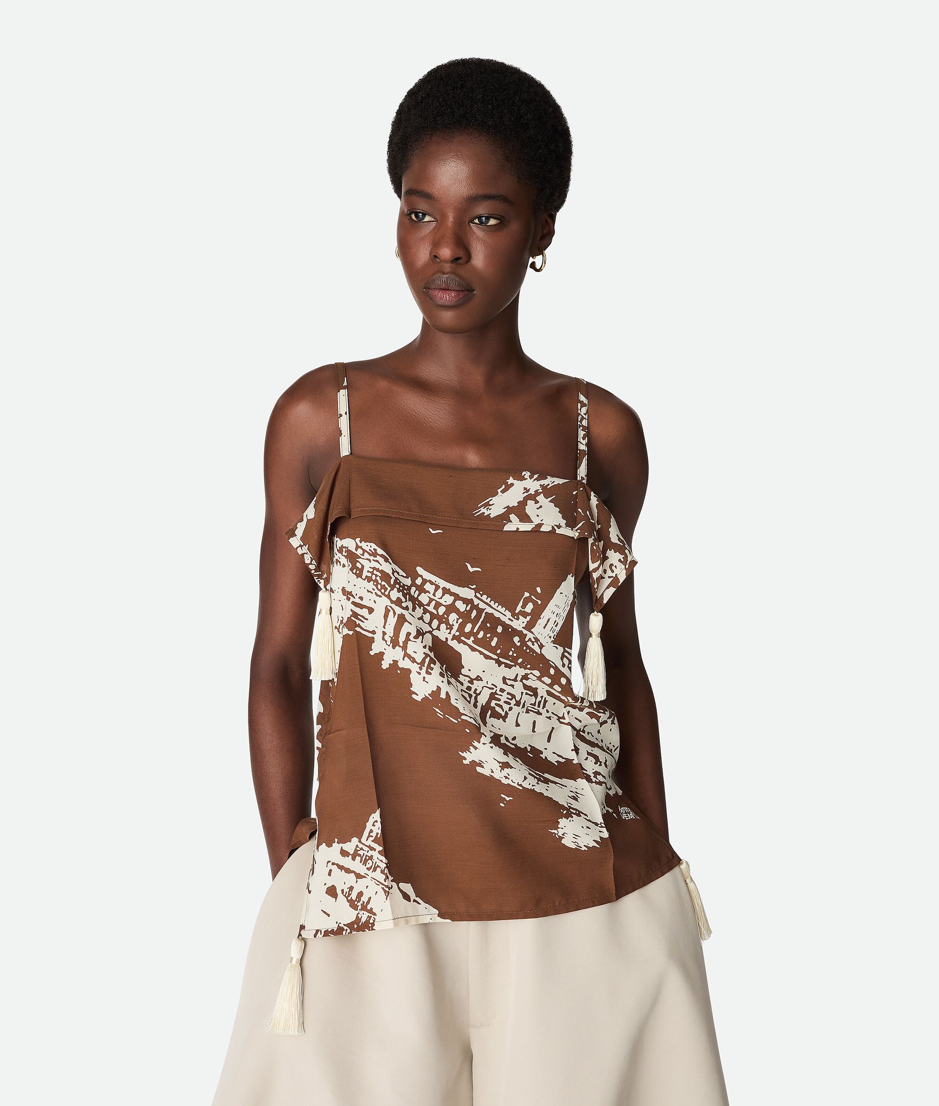 Women's Italian Postcard Silk Top in Pecan/dove