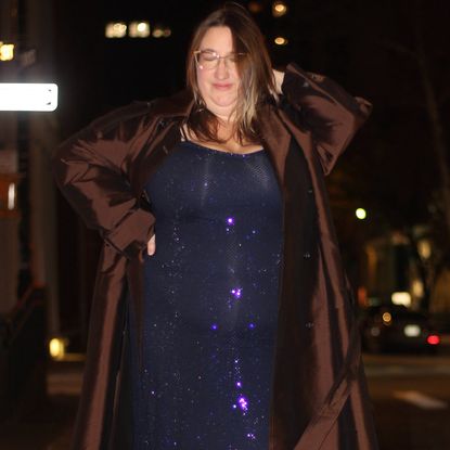 Sarah Chiwaya wearing a non-boring holiday party dress