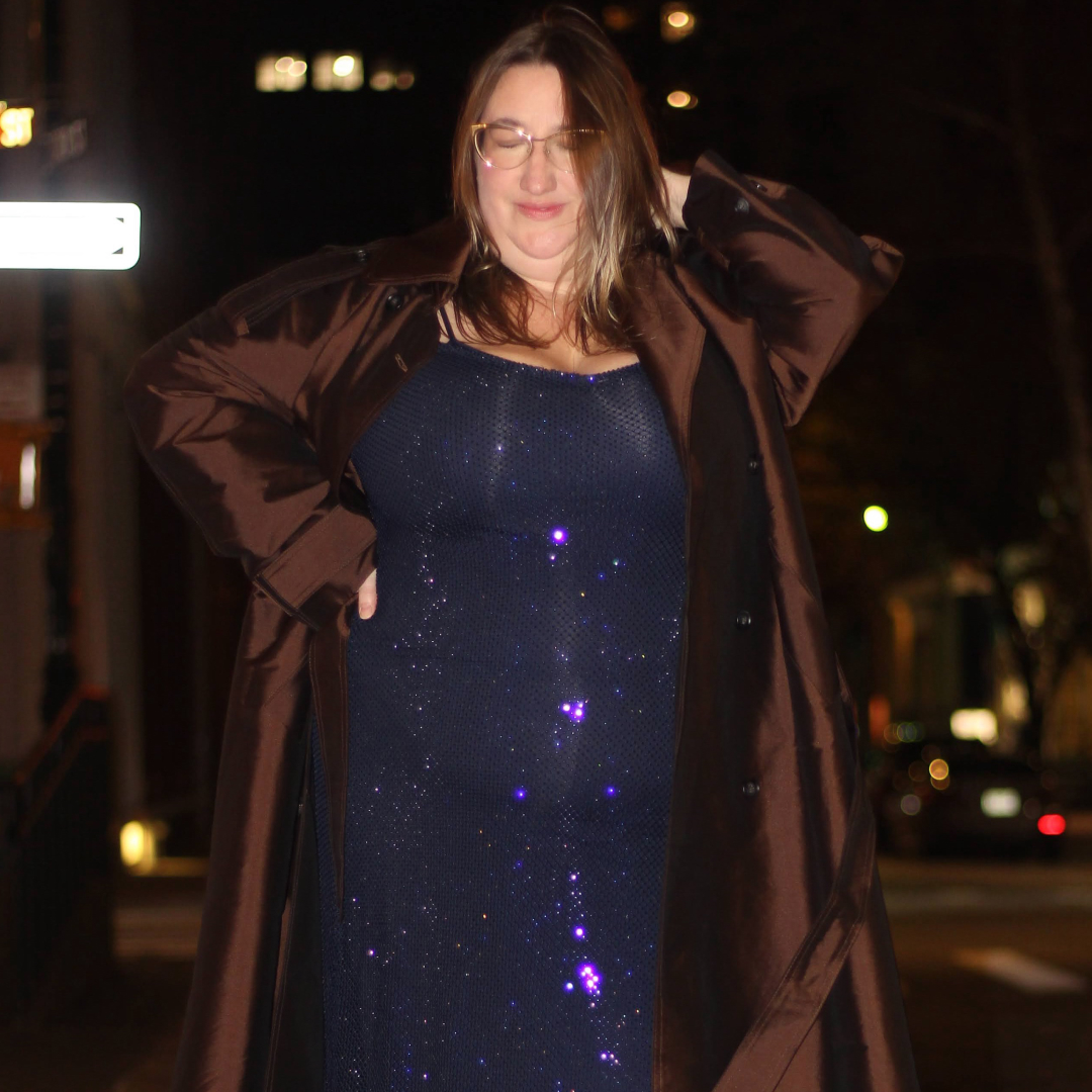 Sarah Chiwaya wearing a non-boring holiday party dress