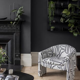 black living room with monochrome armchair