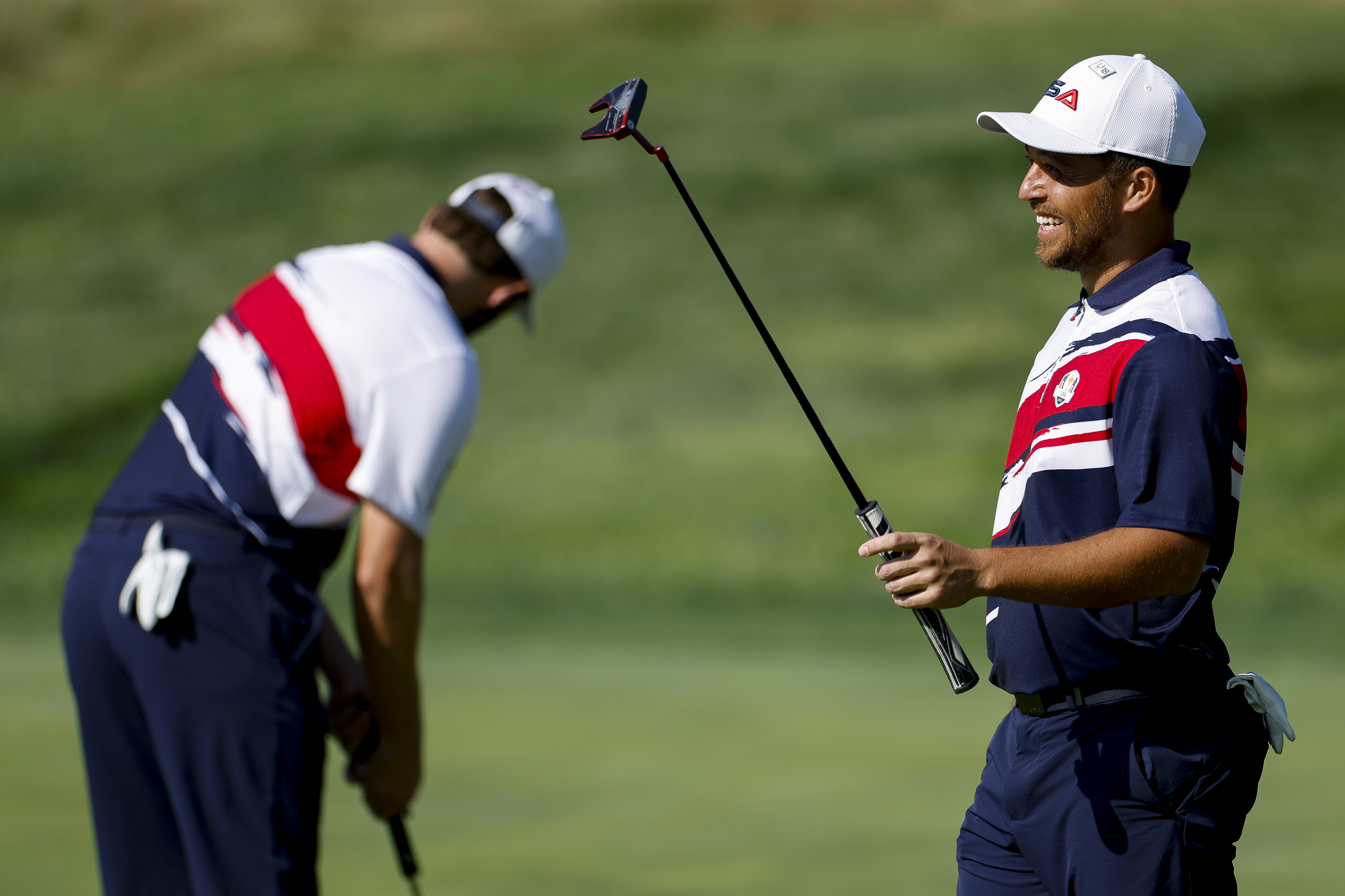 Xander Schauffele in Ryder Cup practice mode at Bethpage