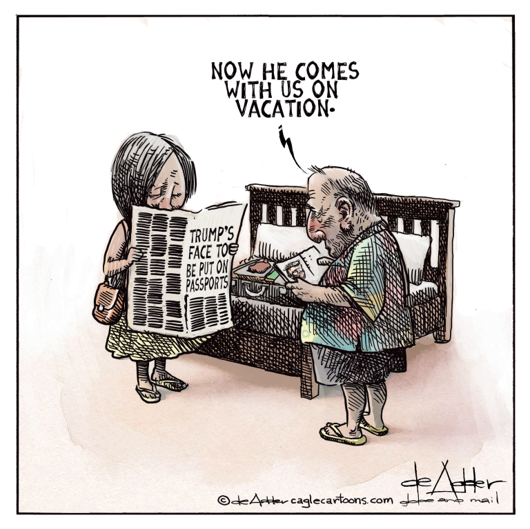 A political cartoon about Donald Trump's face on passports.