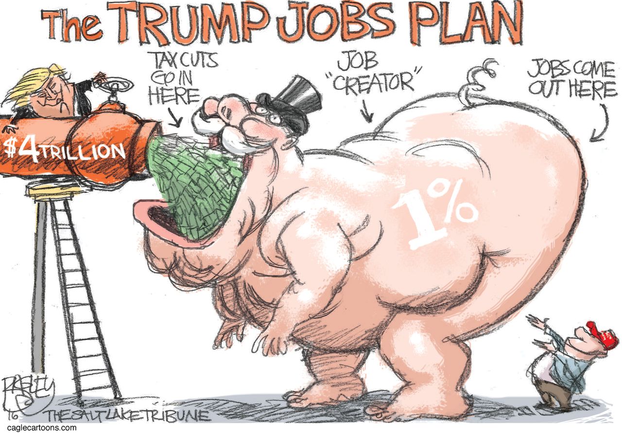 Political cartoon U.S. Donald Trump economic plan