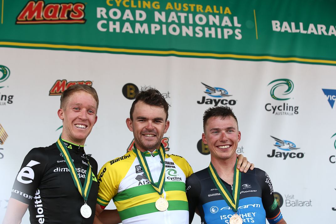 The men's podium in the Australian nationals road race