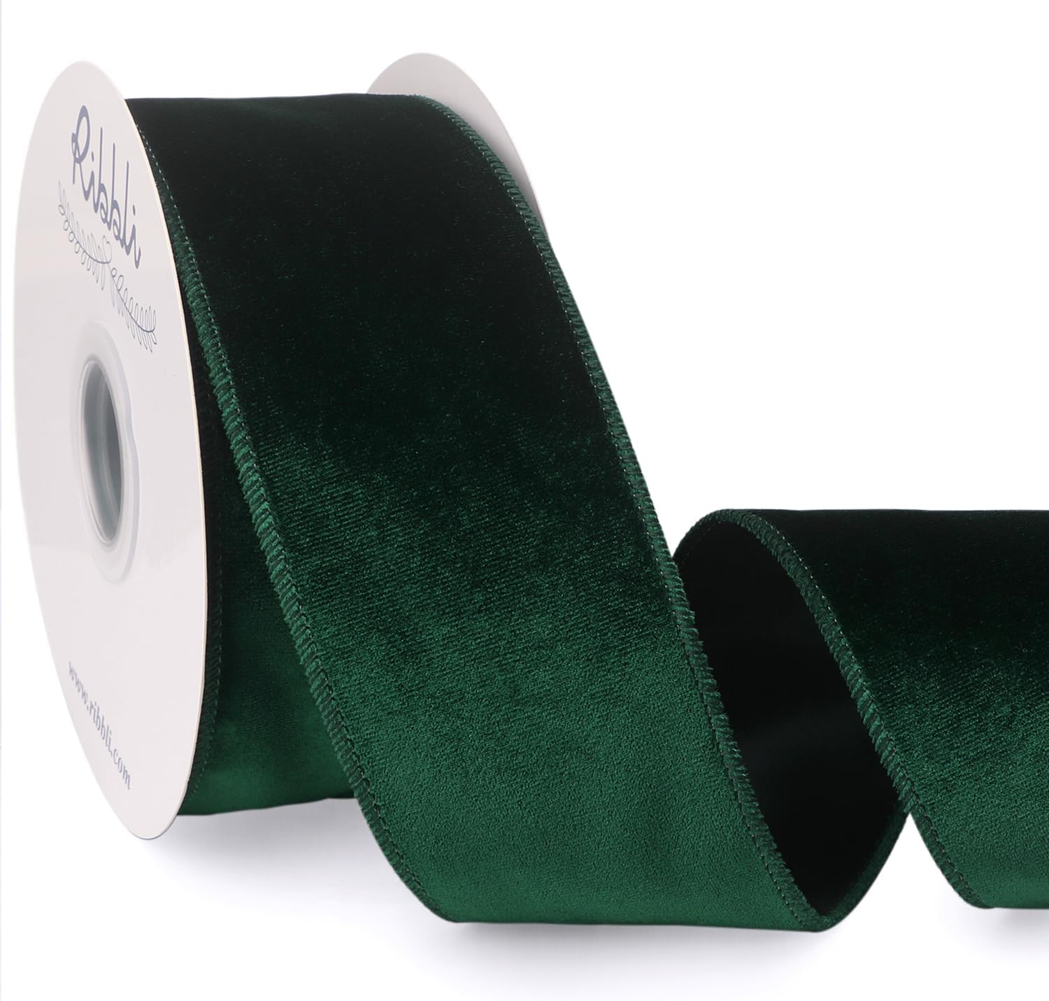Ribbli Forest Green Velvet Wired Ribbon 2.5 Inch Velvet With Satin Christmas Ribbon for Gift Wrapping Christmas Tree Decoration Crafts Wreaths Supplies-Continuous 10 Yards