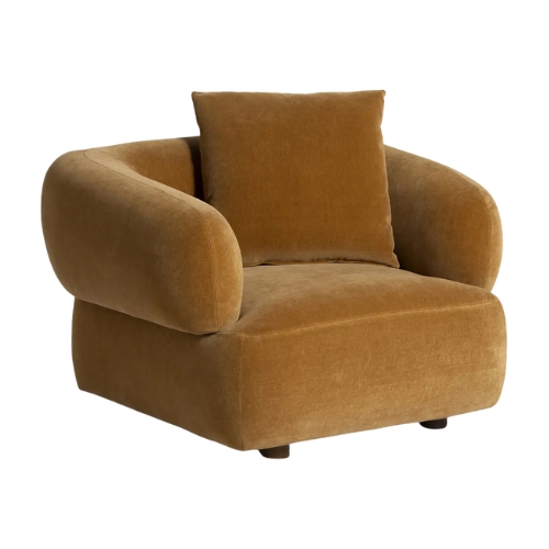 Blume, Warm Brown Curved Velvet Armchair 
