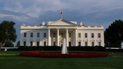 The exterior of the White House's North Portico is seen.