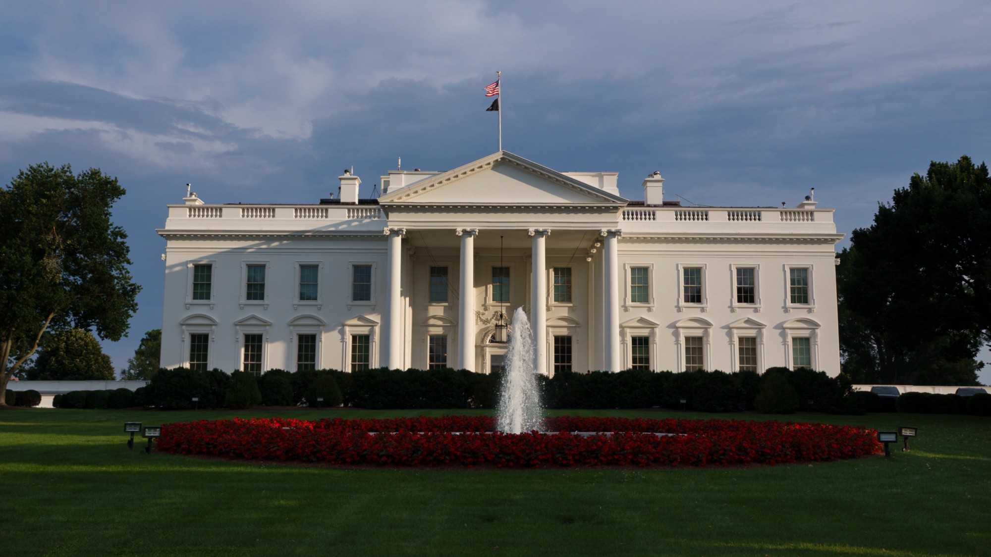 The exterior of the White House's North Portico is seen.