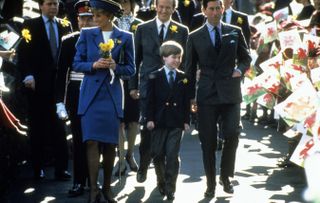 Prince William, Princess Diana, and Prince Charles in 1991