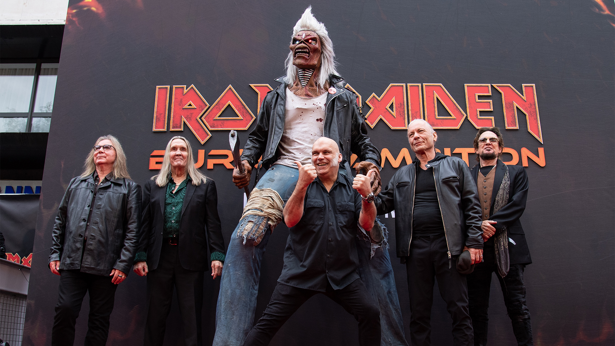 Dave Murray, Nicko McBrain, Blaze Bayley, Bruce Dickinson and Adrian Smith attend the "Iron Maiden: Burning Ambition" World Premiere at Cineworld Leicester Square on May 05, 2026 in London, England.