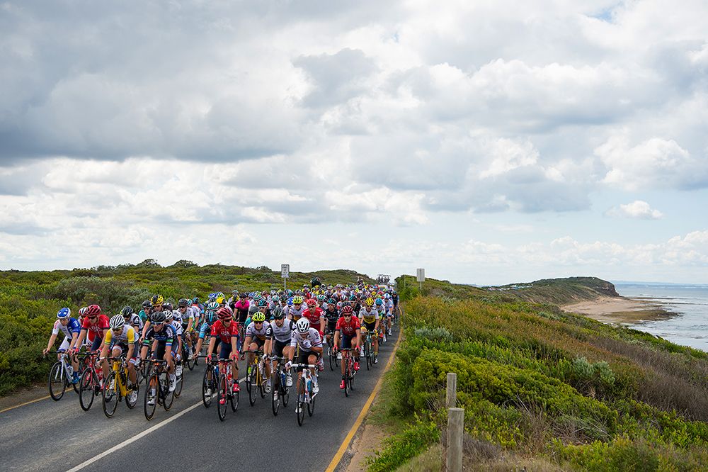 The peloton spread across the road