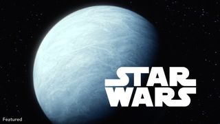 Star Wars logo next to a planet emerging from the darkness