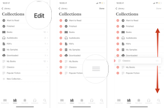 Reorder Collections In Books In iOS 15: Tap edit, and then tap and hold the reorder button, and then drag the collection to its new spot in the list.