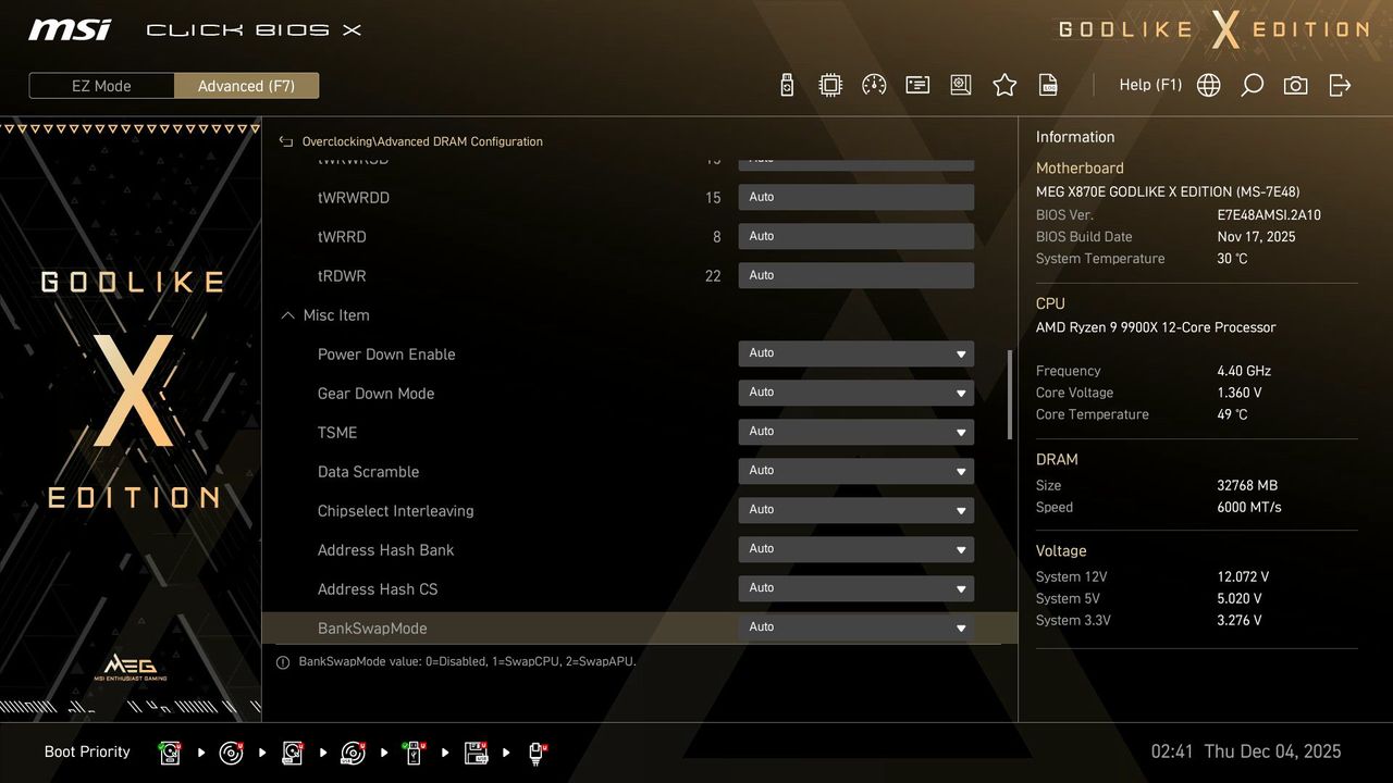 MSI X870E Godlike X - BIOS