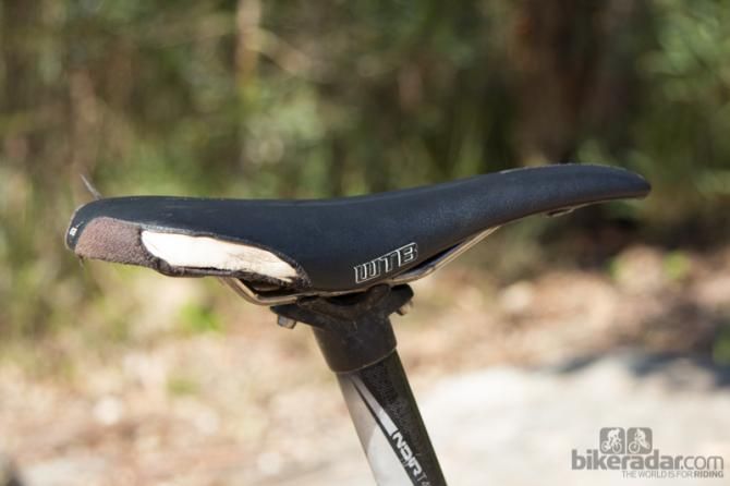 Wallace's 2013 has definitely seen better days: this WTB Silverado saddle is begging to be retired