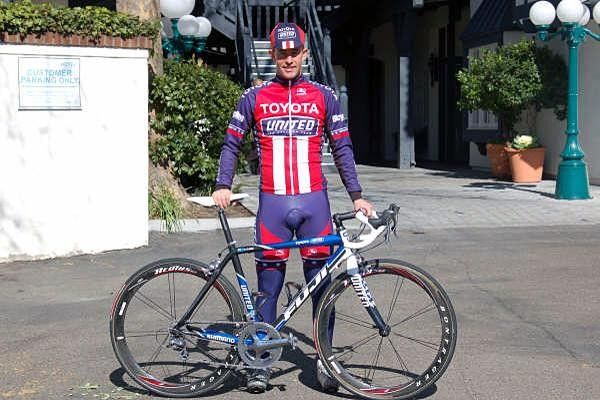 Hilton Clarke with his Fuji bike that he wants to push over the line before the other sprinters as often as possible this season.