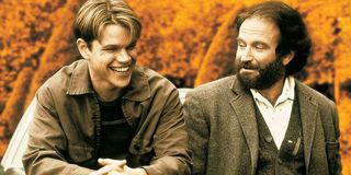 Good Will Hunting Matt Damon Robin Williams smiling on a bench